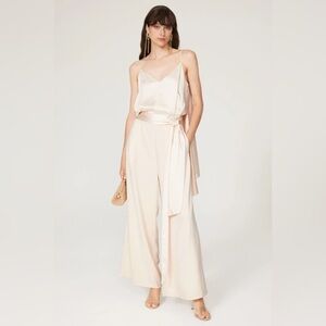 OBANDO Ivory Satin Wide Leg Jumpsuit W/ Cape Size 6 $795